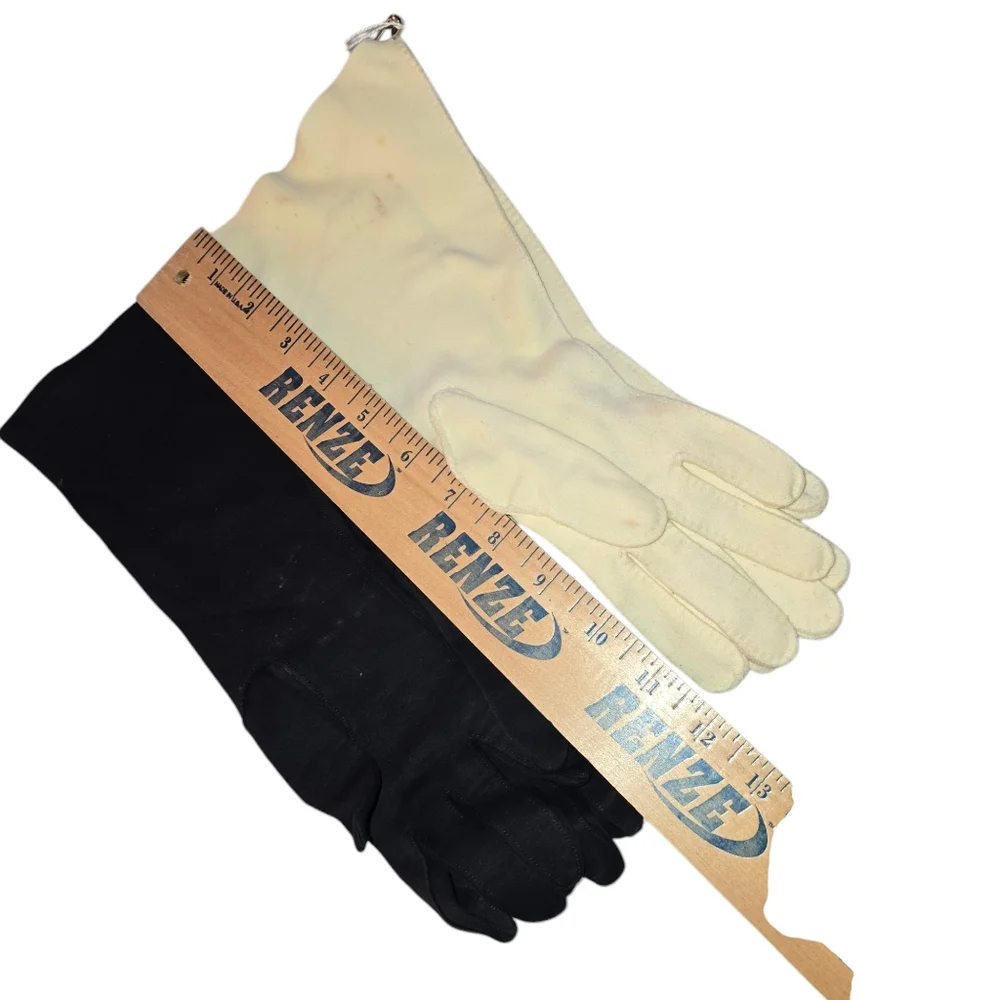 2 Vintage Long Womens Gloves Black and‎ Cream Colored Like New